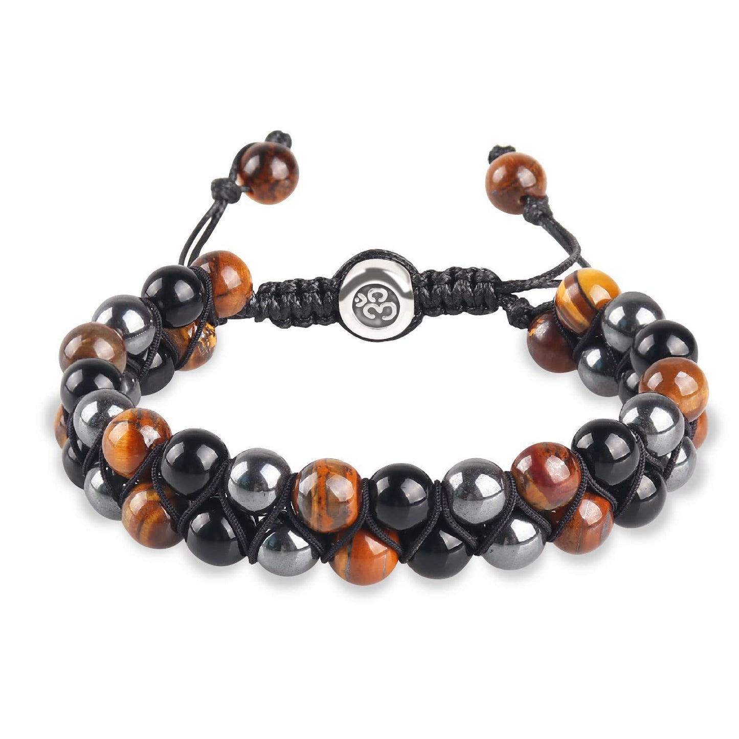 (2-Pack) Triple Protection Crystal Bracelet Set - Hand-Braided Tiger Eye, Black Onyx & Hematite V888-ELOSUNG38233
