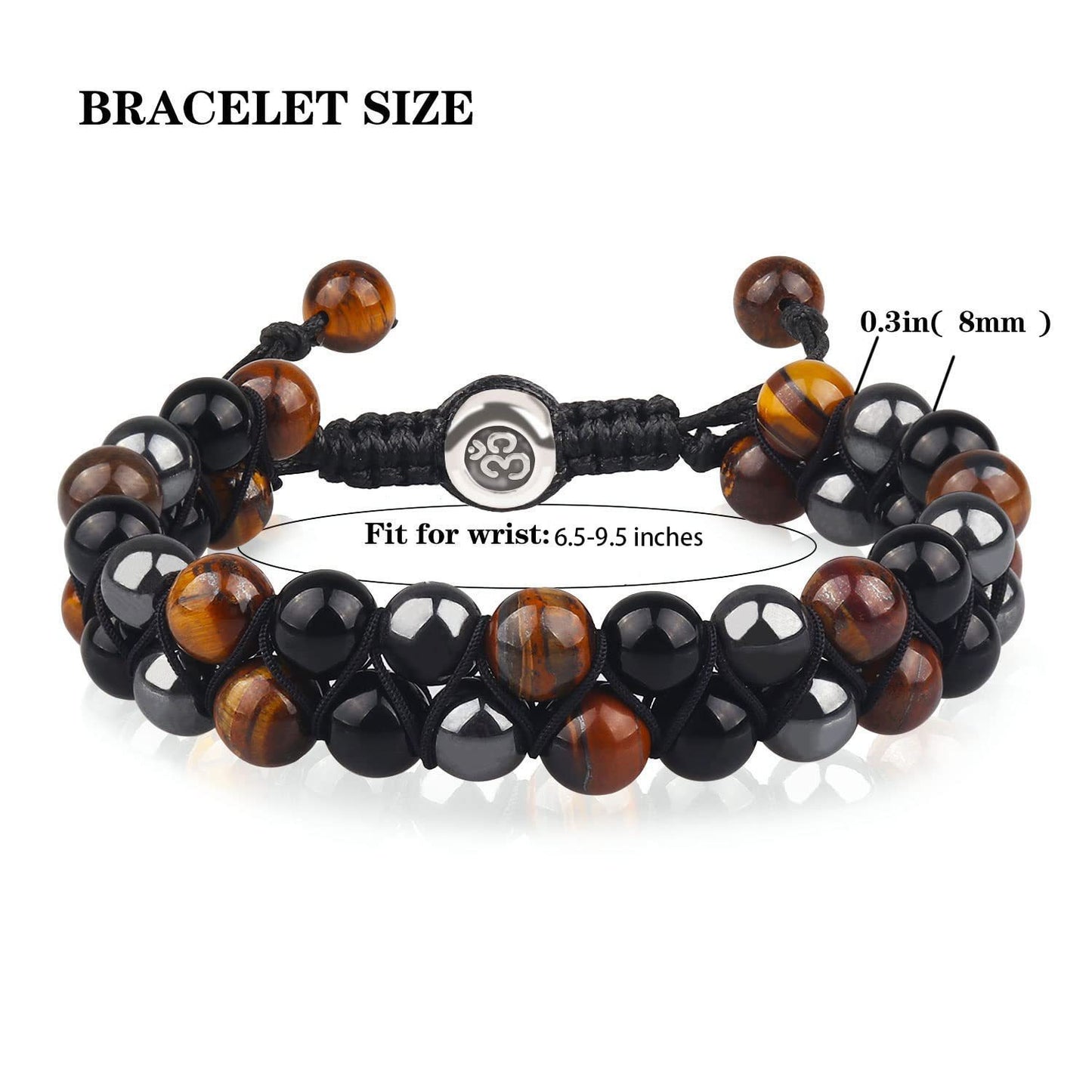 (2-Pack) Triple Protection Crystal Bracelet Set - Hand-Braided Tiger Eye, Black Onyx & Hematite V888-ELOSUNG38233