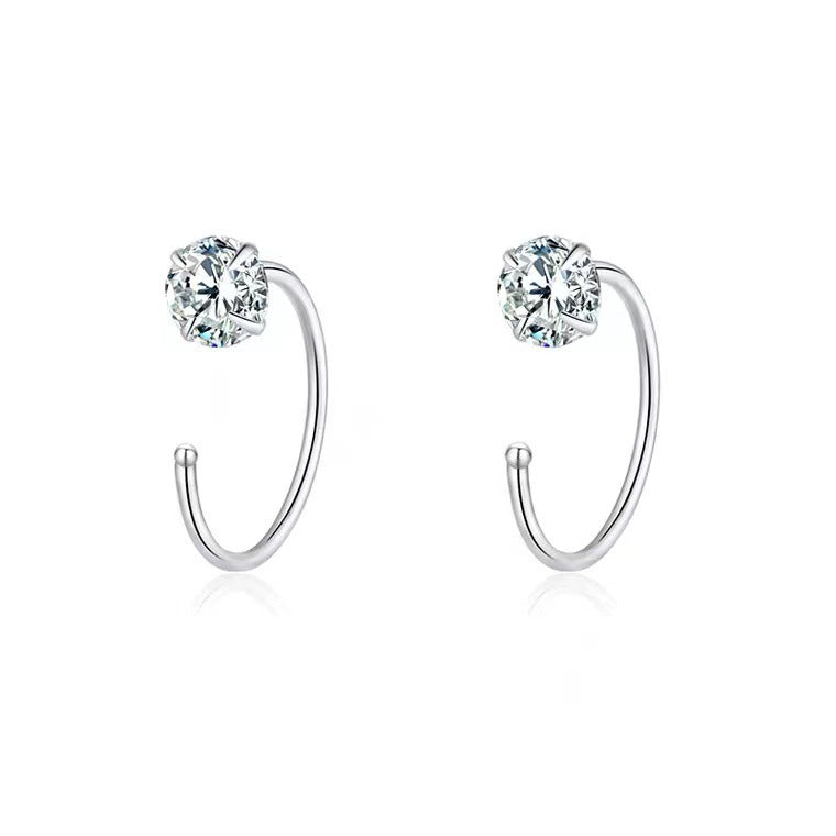 8mm (4-Pair Set) Minimalist C-Shaped Hoop Earrings with CZ Studs - S999 Sterling Silver V888-ELOSUNG38244