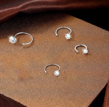 8mm (4-Pair Set) Minimalist C-Shaped Hoop Earrings with CZ Studs - S999 Sterling Silver V888-ELOSUNG38244