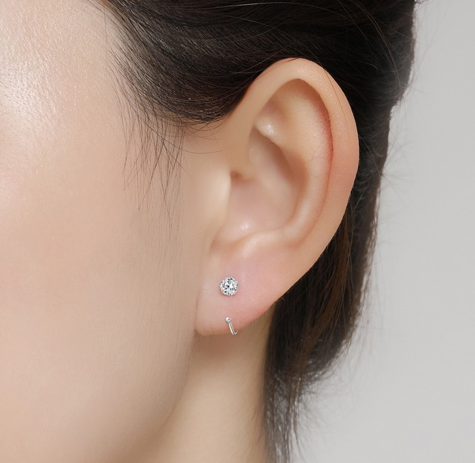8mm (4-Pair Set) Minimalist C-Shaped Hoop Earrings with CZ Studs - S999 Sterling Silver V888-ELOSUNG38244