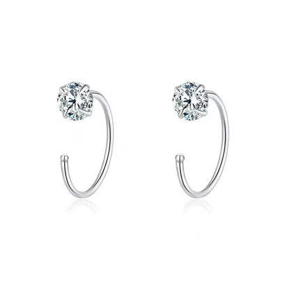 6mm (4-Pair Set) Minimalist C-Shaped Hoop Earrings with CZ Studs - S999 Sterling Silver V888-ELOSUNG38245