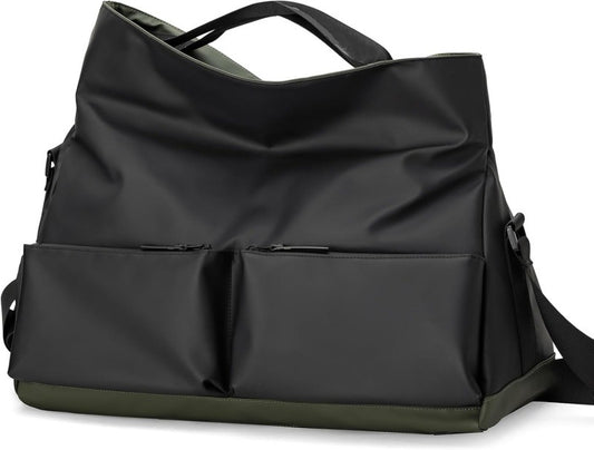 Black Large Capacity Waterproof Tote Bag - Convertible Crossbody Messenger for Gym, Travel & Work V888-ELOSUNG38251