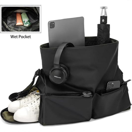 Black Large Capacity Waterproof Tote Bag - Convertible Crossbody Messenger for Gym, Travel & Work V888-ELOSUNG38251