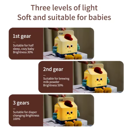 Adorable Milk Carton LED Night Light - USB Rechargeable Silicone Lamp with Tap Control, Timer & 3 Brightness V888-ELOSUNG38253
