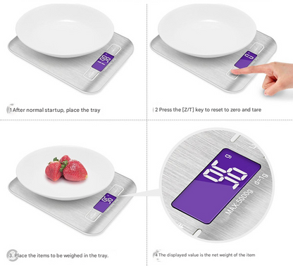 Silver Ultra-Slim Rechargeable Digital Kitchen Scale - Stainless Steel Food & Baking Scale with LCD Display V888-ELOSUNG38254