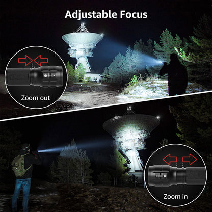 Compact Tactical LED Flashlight - Super Bright 160LM with Adjustable Zoom & Anti-Slip Grip V888-ELOSUNG38257