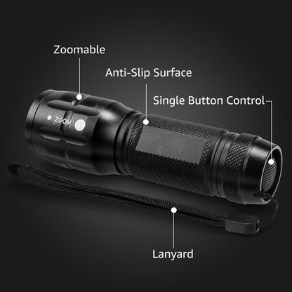 Compact Tactical LED Flashlight - Super Bright 160LM with Adjustable Zoom & Anti-Slip Grip V888-ELOSUNG38257