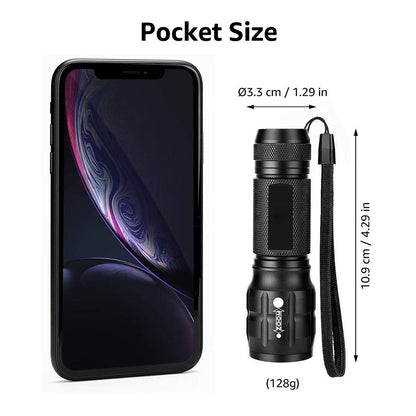 Compact Tactical LED Flashlight - Super Bright 160LM with Adjustable Zoom & Anti-Slip Grip V888-ELOSUNG38257