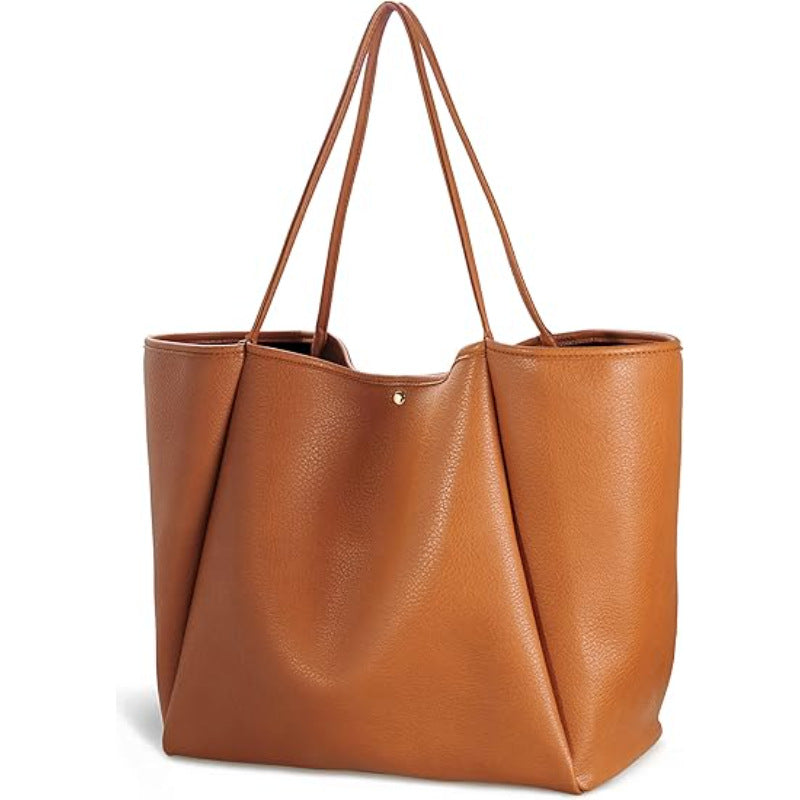 Brown Classic Oversized Tote Bag - Soft Faux Leather Shoulder Purse for Work, Travel & Everyday Use V888-ELOSUNG38260