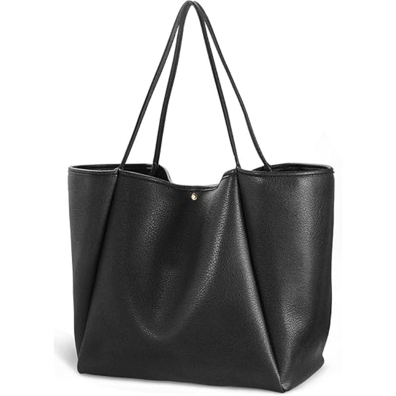 Black Classic Oversized Tote Bag - Soft Faux Leather Shoulder Purse for Work, Travel & Everyday Use V888-ELOSUNG38261