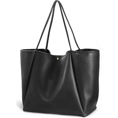 Black Classic Oversized Tote Bag - Soft Faux Leather Shoulder Purse for Work, Travel & Everyday Use V888-ELOSUNG38261