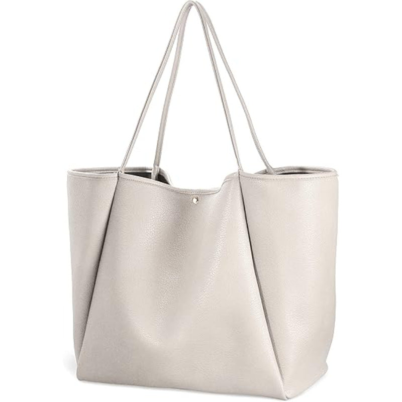Beige Classic Oversized Tote Bag - Soft Faux Leather Shoulder Purse for Work, Travel & Everyday Use V888-ELOSUNG38262