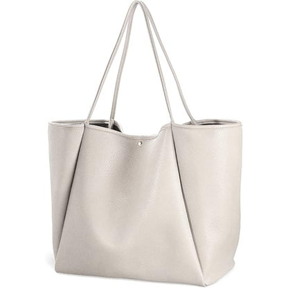 Beige Classic Oversized Tote Bag - Soft Faux Leather Shoulder Purse for Work, Travel & Everyday Use V888-ELOSUNG38262