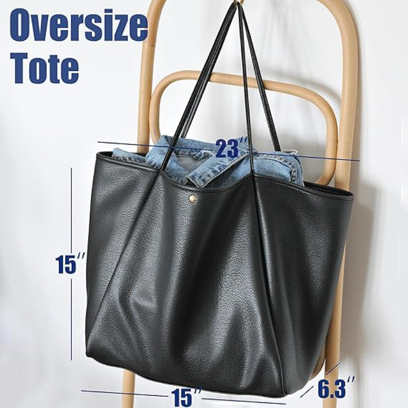 Beige Classic Oversized Tote Bag - Soft Faux Leather Shoulder Purse for Work, Travel & Everyday Use V888-ELOSUNG38262