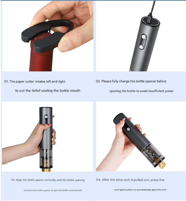 Complete Electric Wine Opener Gift Set - Rechargeable Corkscrew with Foil Cutter, Pourer, Vacuum Stopper & V888-ELOSUNG38263