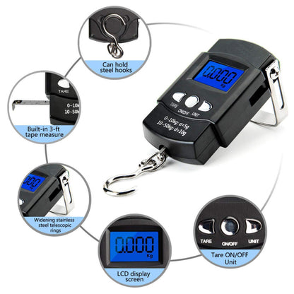 Heavy-Duty Digital Hanging Scale (2-Pack) - 50kg Portable Luggage & Fishing Scale with Backlit LCD V888-ELOSUNG38269