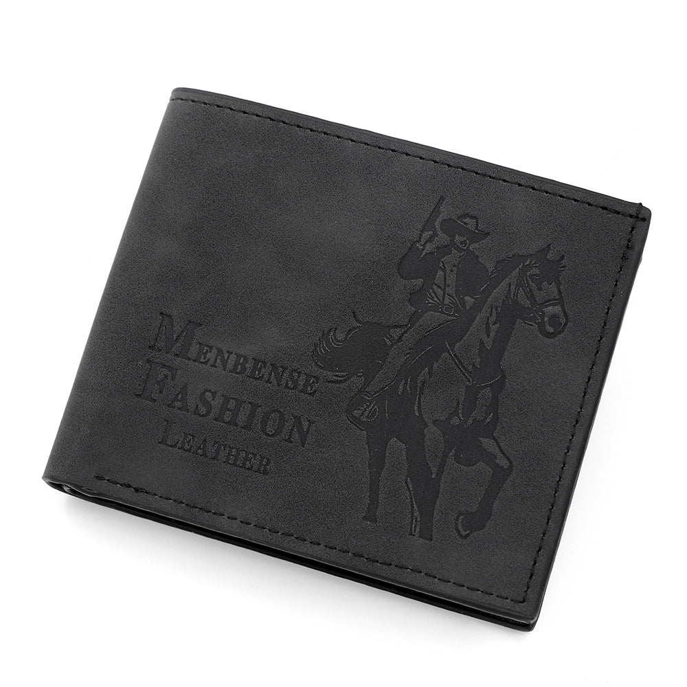3-PCS Black Menbense Fashion Leather Wallet Set - Vintage Hunter Design Bi-Fold Wallet with Card Slots V888-ELOSUNG38271