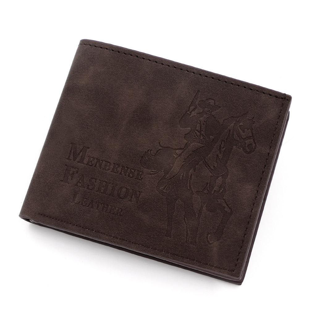 3-PCS Dark Brown Menbense Fashion Leather Wallet Set - Vintage Hunter Design Bi-Fold Wallet with Card Slots V888-ELOSUNG38273