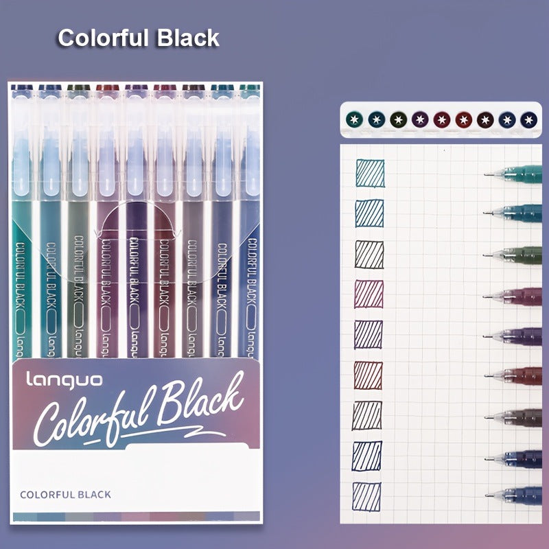Colorful Black 9PCS/Set Languo Dopamine Gel Pen Set - Vibrant Multi-Color Writing Instruments for Creativity V888-ELOSUNG38276