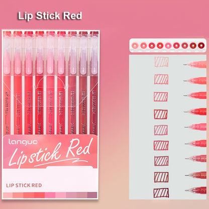 Lip Stick Red 9PCS/Set Languo Dopamine Gel Pen Set - Vibrant Multi-Color Writing Instruments for Creativity V888-ELOSUNG38277