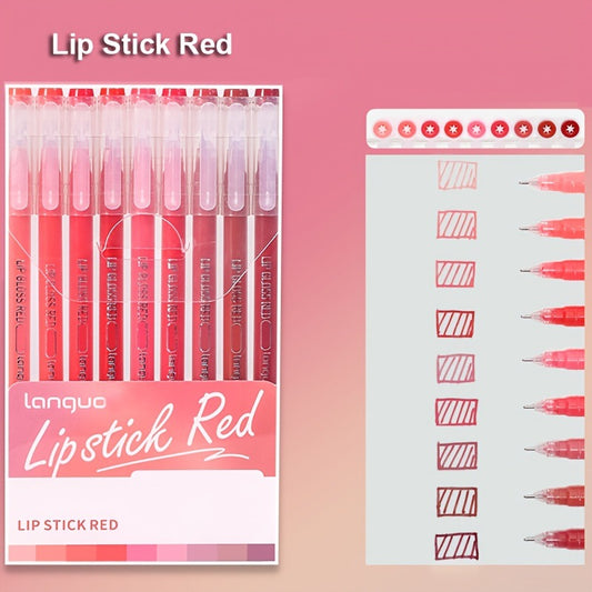 Lip Stick Red 9PCS/Set Languo Dopamine Gel Pen Set - Vibrant Multi-Color Writing Instruments for Creativity V888-ELOSUNG38277