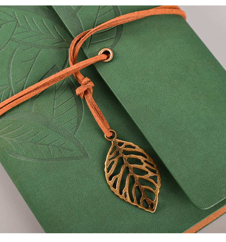 2PCS Black Vintage A5 PU Leather Journal with Leaf Charm - Ring Bound Refillable Notebook Set V888-ELOSUNG38280