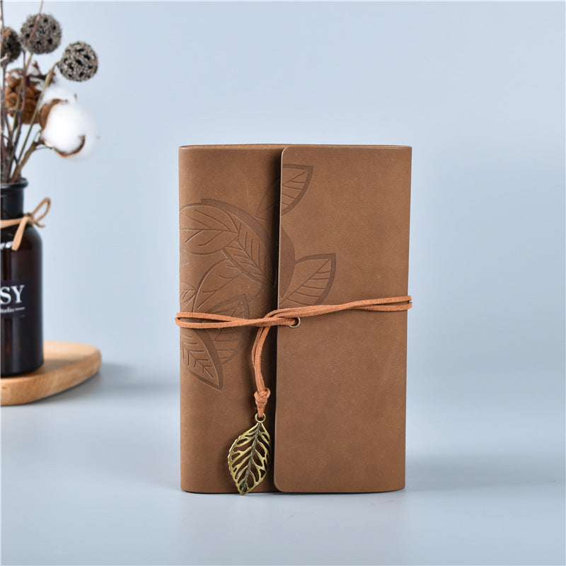 2PCS Dark Brown Vintage A5 PU Leather Journal with Leaf Charm - Ring Bound Refillable Notebook Set V888-ELOSUNG38281