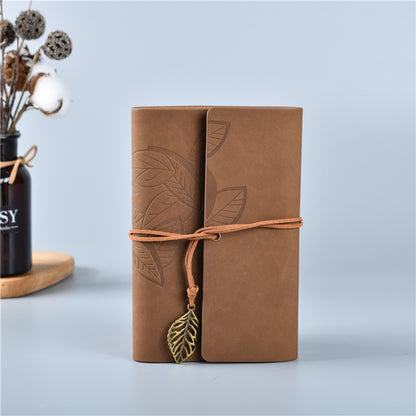 2PCS Dark Brown Vintage A5 PU Leather Journal with Leaf Charm - Ring Bound Refillable Notebook Set V888-ELOSUNG38281