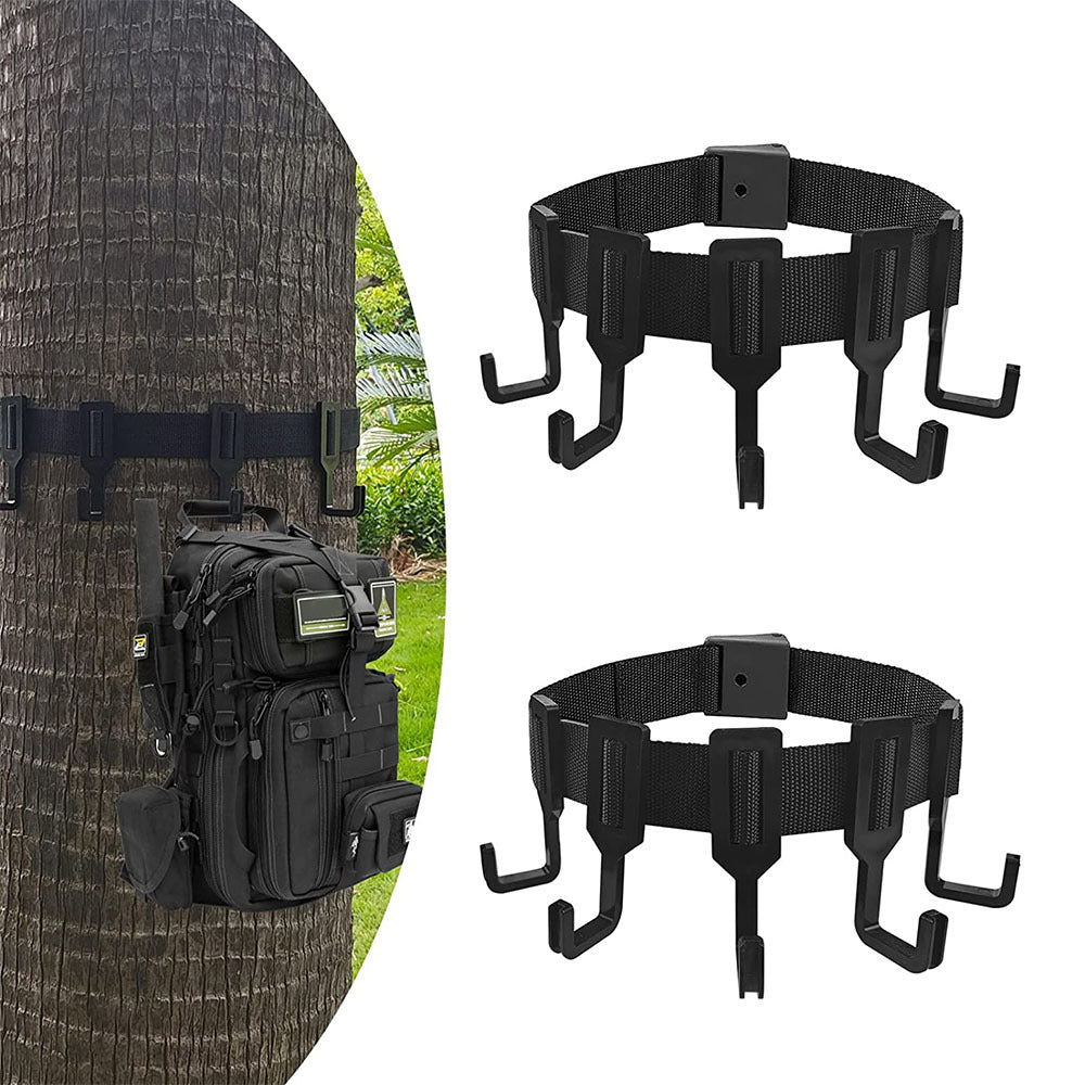 2-Piece Tree Stand Gear Hanger Set - Tactical Webbing Straps with 5 Hooks for Hunting & Camping V888-ELOSUNG38289