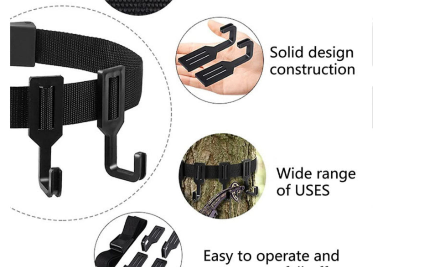 2-Piece Tree Stand Gear Hanger Set - Tactical Webbing Straps with 5 Hooks for Hunting & Camping V888-ELOSUNG38289