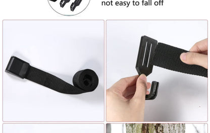 2-Piece Tree Stand Gear Hanger Set - Tactical Webbing Straps with 5 Hooks for Hunting & Camping V888-ELOSUNG38289