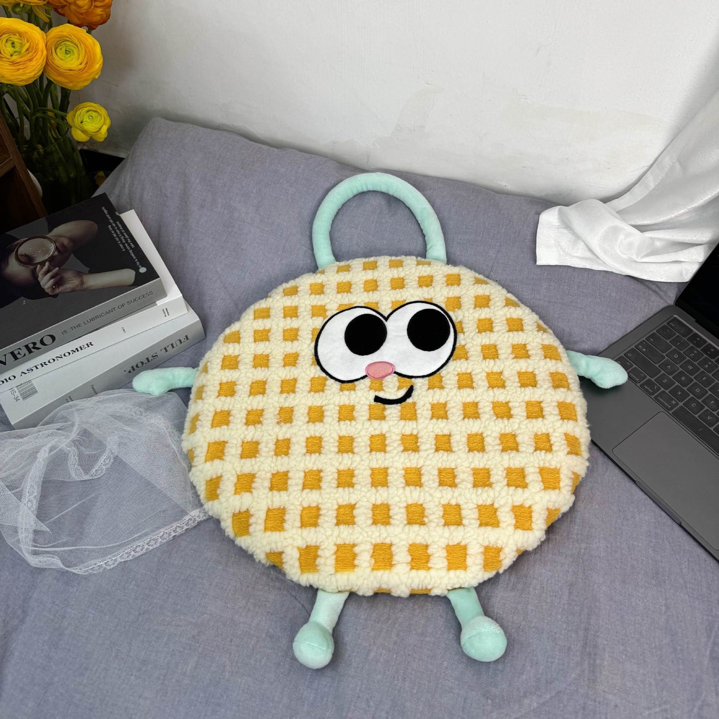 Yellow Dopamine Round Memory Foam Seat Cushion - 38cm x 3cm Removable Cover for Office, Home, & Students V888-ELOSUNG38291