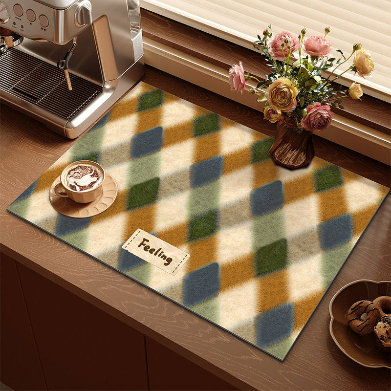 2-Piece Colourful Diamond Pattern Dopamine Drain Mat Set - 30x40cm Coffee Machine Mat, Bar Mat, Heat V888-ELOSUNG38294