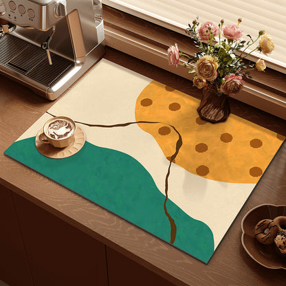 2-Piece Mountain Pattern Dopamine Drain Mat Set - 30x40cm Coffee Machine Mat, Bar Mat, Heat Resistant Kitchen V888-ELOSUNG38295