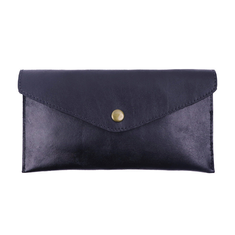 Brown Vintage Japanese Style Full-Grain Leather Phone Wallet - Slim Envelope Clutch for Women V888-ELOSUNG38302