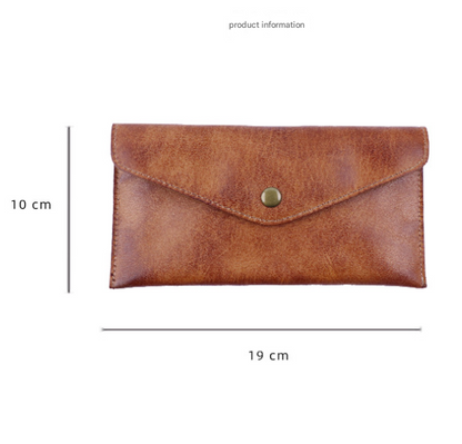 Brown Vintage Japanese Style Full-Grain Leather Phone Wallet - Slim Envelope Clutch for Women V888-ELOSUNG38302