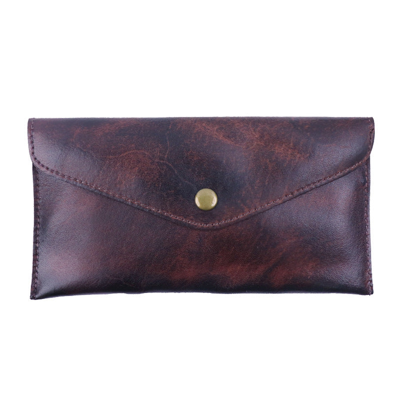 Coffee Vintage Japanese Style Full-Grain Leather Phone Wallet - Slim Envelope Clutch for Women V888-ELOSUNG38303