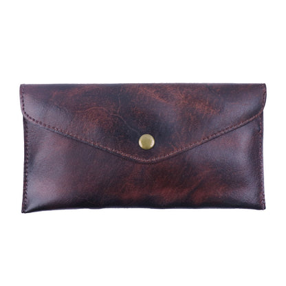Coffee Vintage Japanese Style Full-Grain Leather Phone Wallet - Slim Envelope Clutch for Women V888-ELOSUNG38303