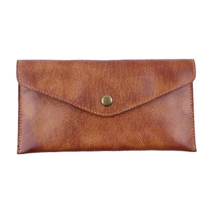 Light Brown Vintage Japanese Style Full-Grain Leather Phone Wallet - Slim Envelope Clutch for Women V888-ELOSUNG38304