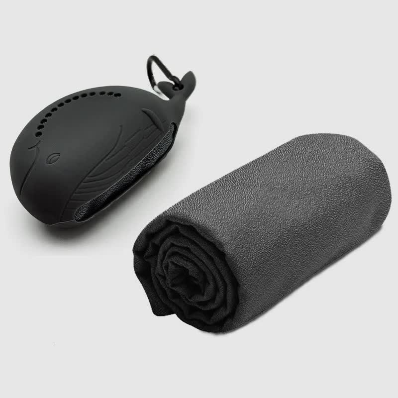 Dark Grey 2-PCS Smart Whale Silicone Case Quick-Dry Towel Set - Portable & Cooling for Gym & Travel V888-ELOSUNG38305