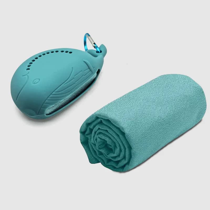 Blue 2-PCS Smart Whale Silicone Case Quick-Dry Towel Set - Portable & Cooling for Gym & Travel V888-ELOSUNG38306