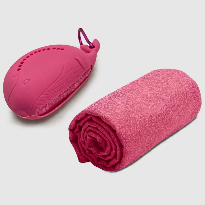 Pink 2-PCS Smart Whale Silicone Case Quick-Dry Towel Set - Portable & Cooling for Gym & Travel V888-ELOSUNG38307