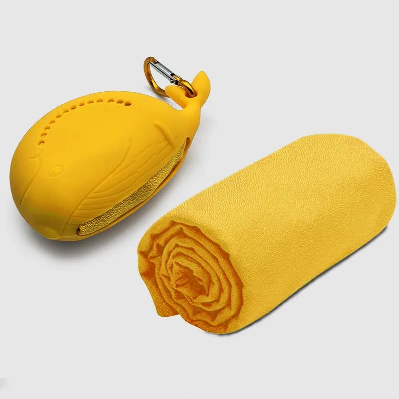 Yellow 2-PCS Smart Whale Silicone Case Quick-Dry Towel Set - Portable & Cooling for Gym & Travel V888-ELOSUNG38308