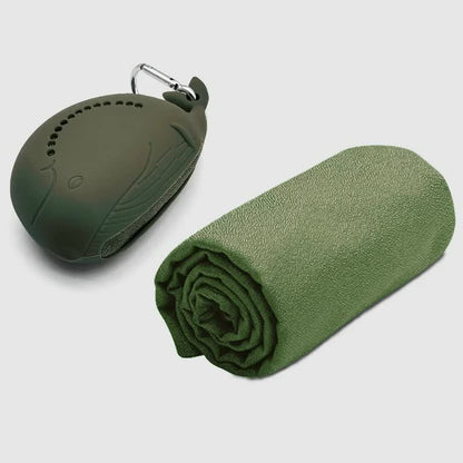 Green 2-PCS Smart Whale Silicone Case Quick-Dry Towel Set - Portable & Cooling for Gym & Travel V888-ELOSUNG38309