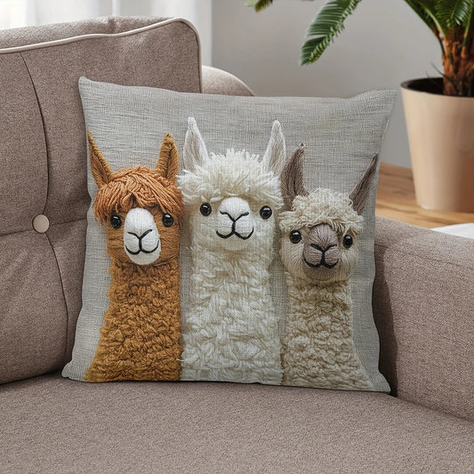 4-PCS Vintage Alpaca Friends Decorative Pillow Covers - Single-Sided Print, 45x45cm V888-ELOSUNG38314