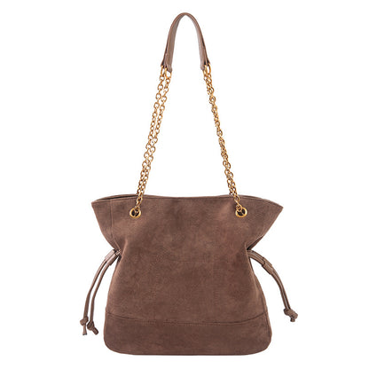 Coffee Chic Suede Hobo Bag for Women - Versatile Tote with Drawstring, Large Capacity Commuter Bucket Bag V888-ELOSUNG38316