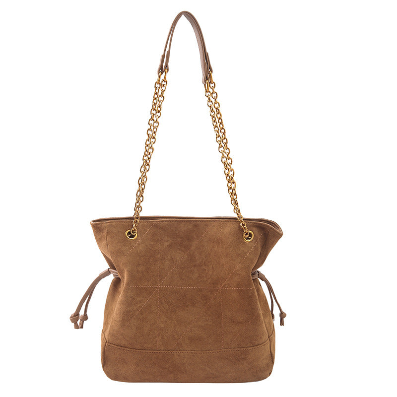 Brown Chic Suede Hobo Bag for Women - Versatile Tote with Drawstring, Large Capacity Commuter Bucket Bag V888-ELOSUNG38317