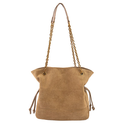 Khaki Chic Suede Hobo Bag for Women - Versatile Tote with Drawstring, Large Capacity Commuter Bucket Bag V888-ELOSUNG38318