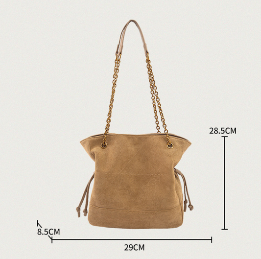 Black Chic Suede Hobo Bag for Women - Versatile Tote with Drawstring, Large Capacity Commuter Bucket Bag V888-ELOSUNG38319
